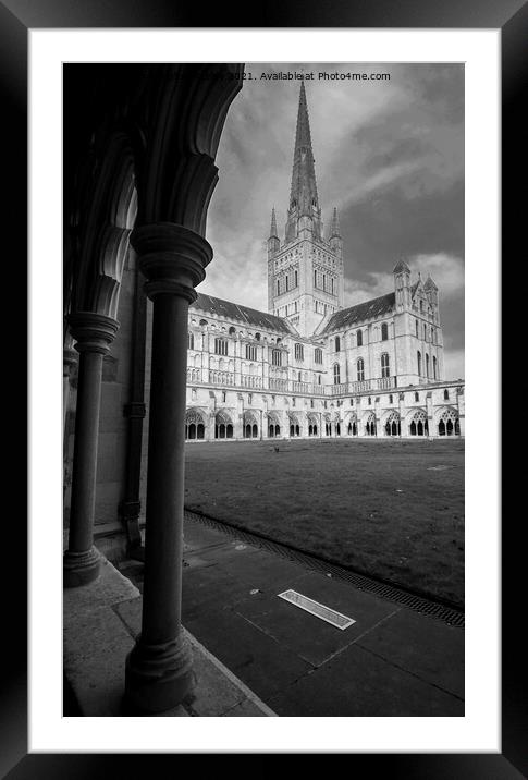 Black and white Norwich Cathedral spire Framed Mounted Print by Christopher Keeley