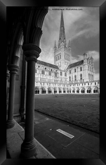 Black and white Norwich Cathedral spire Framed Print by Christopher Keeley