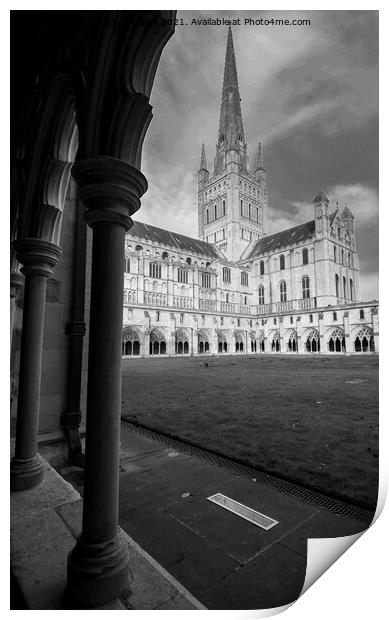 Black and white Norwich Cathedral spire Print by Christopher Keeley