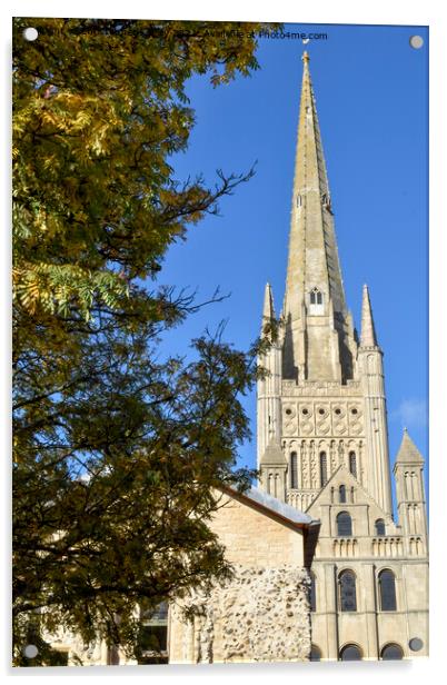 The spire of Norwich Cathedral Acrylic by Christopher Keeley