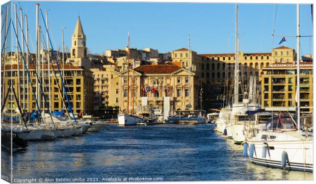 The Old Port of Marseille  Canvas Print by Ann Biddlecombe