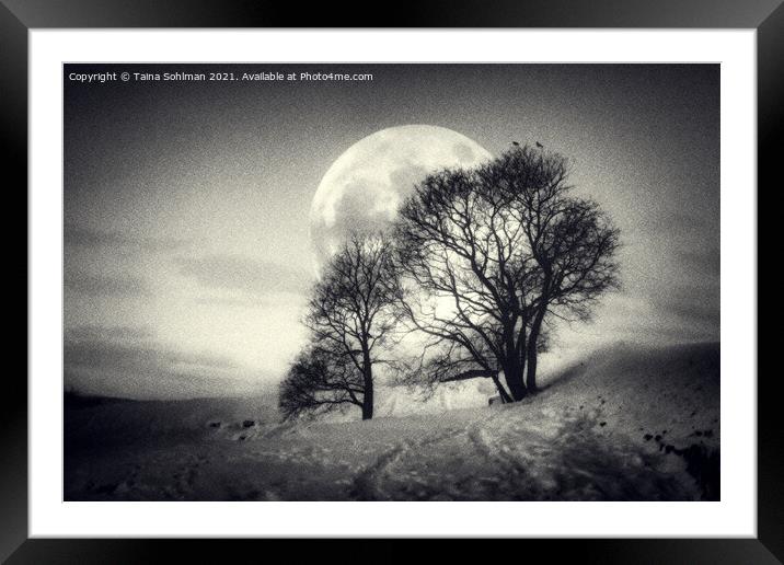 The Big Full Moon Black and White Framed Mounted Print by Taina Sohlman