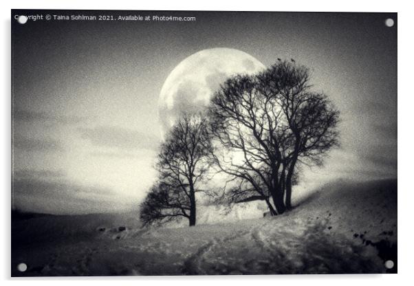 The Big Full Moon Black and White Acrylic by Taina Sohlman