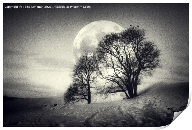 The Big Full Moon Black and White Print by Taina Sohlman