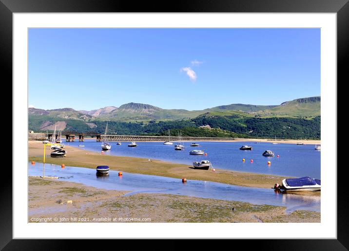 Barmouth harbour and Bridge in Wales.  Framed Mounted Print by john hill