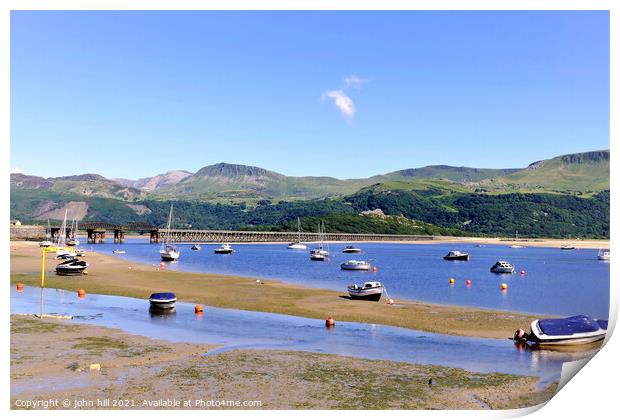 Barmouth harbour and Bridge in Wales.  Print by john hill