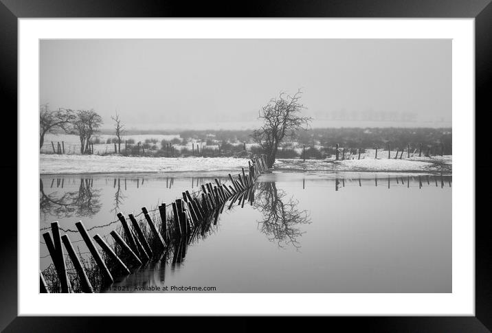 Fence reflection Framed Mounted Print by Angela H