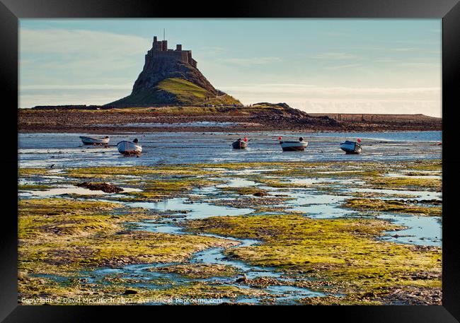 Morning colours of Lindisfarne Framed Print by David McCulloch