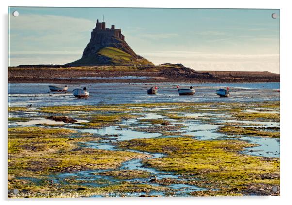 Morning colours of Lindisfarne Acrylic by David McCulloch