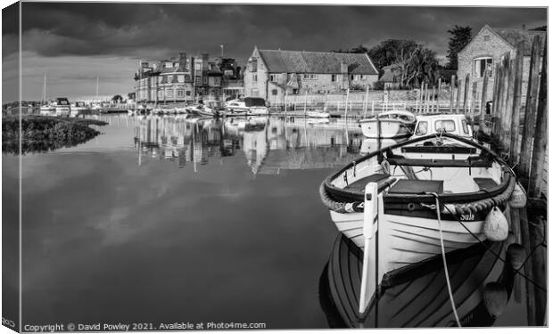 Reflections at Blakeney Harbour Norfolk Monochrome Canvas Print by David Powley