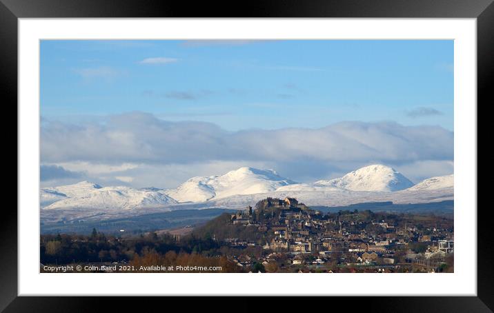 Stirling Castle and snow covered mountains Framed Mounted Print by Colin Baird