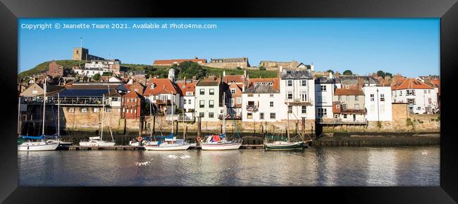 Whitby harbour cottages Framed Print by Jeanette Teare