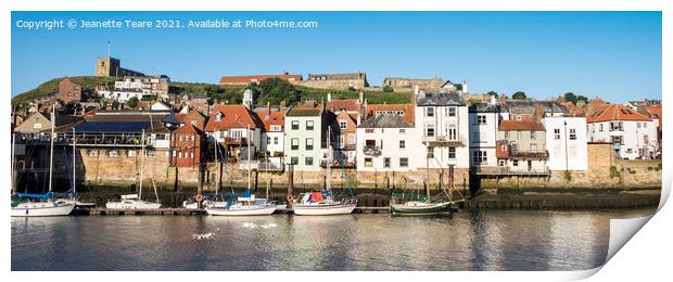 Whitby harbour cottages Print by Jeanette Teare