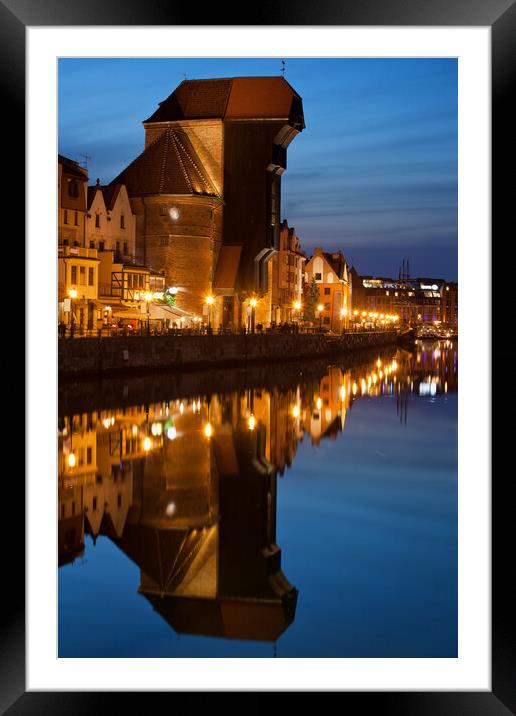 Crane in Gdansk by Night Framed Mounted Print by Artur Bogacki
