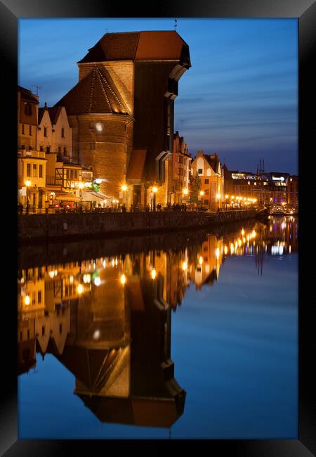 Crane in Gdansk by Night Framed Print by Artur Bogacki