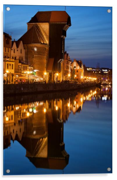 Crane in Gdansk by Night Acrylic by Artur Bogacki