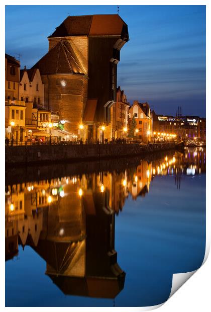 Crane in Gdansk by Night Print by Artur Bogacki