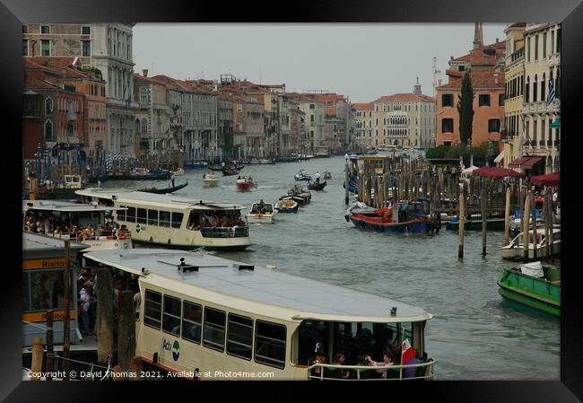 Bustling Grand Canal in Venice Framed Print by David Thomas