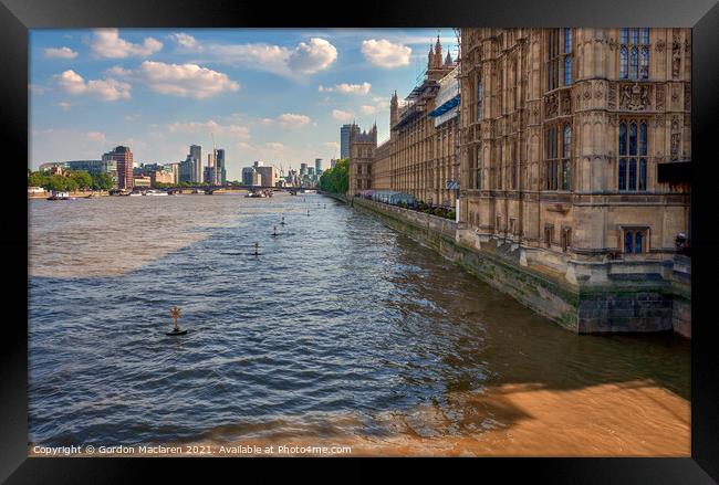 The River Thames London flowing past the Palace of Westminster Framed Print by Gordon Maclaren