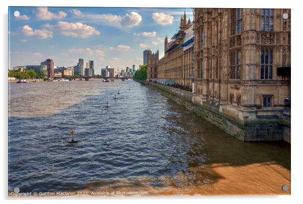 The River Thames London flowing past the Palace of Westminster Acrylic by Gordon Maclaren