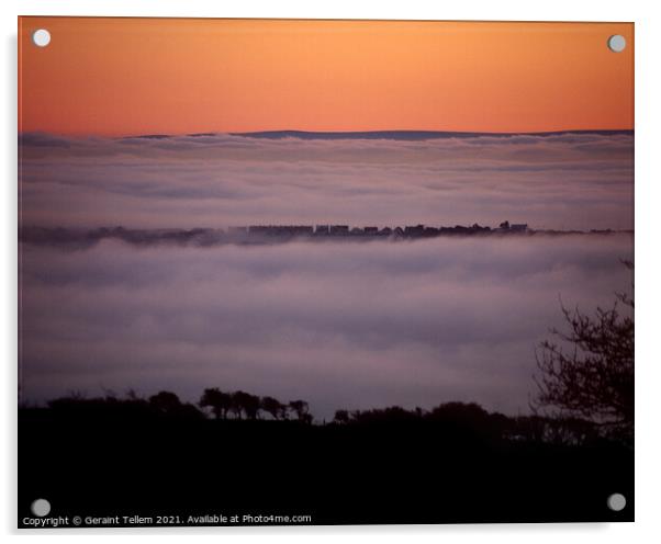 Cefn Cribwr in mist, Bridgend, South Wales, UK Acrylic by Geraint Tellem ARPS