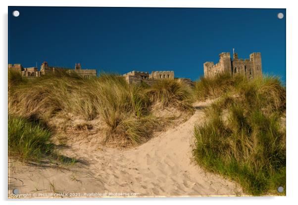 Bamburgh Castle Northumberland from the sandy beach 164 Acrylic by PHILIP CHALK