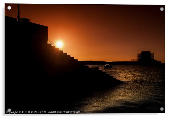 Sunrise at Holy Island Northumberland Lindisfarne castle  165 Acrylic by PHILIP CHALK