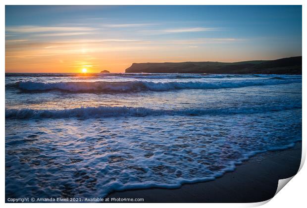 Lapping Waves At Sunset Print by Amanda Elwell