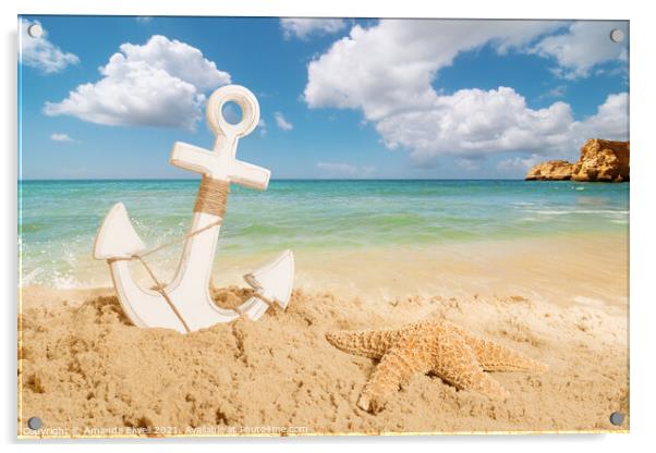 Anchor On The Beach Acrylic by Amanda Elwell