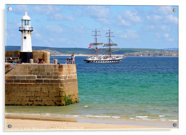 Sail Training vessel Stavros S Niarchos at St Ives Acrylic by Brian Pierce