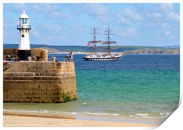 Sail Training vessel Stavros S Niarchos at St Ives Print by Brian Pierce