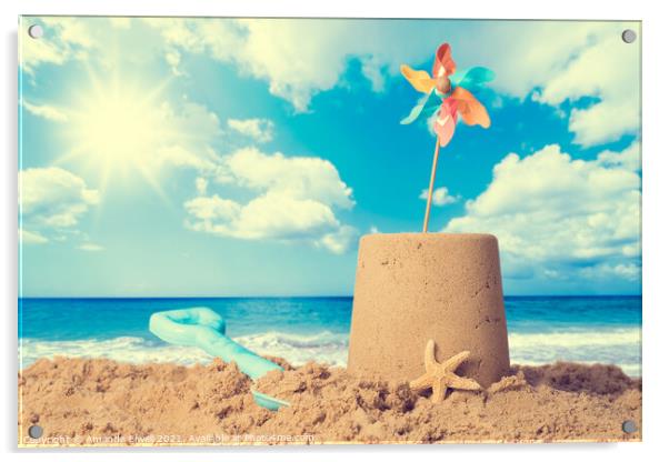 Sandcastle On Beach Acrylic by Amanda Elwell