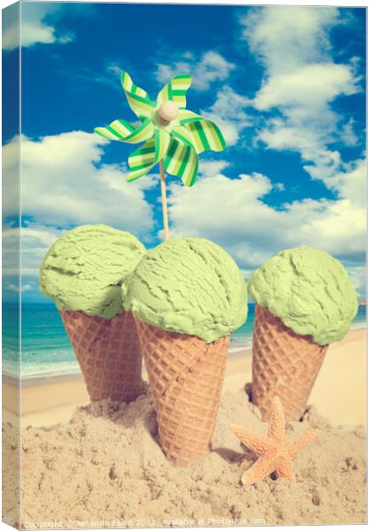 Three Mint Icecreams Canvas Print by Amanda Elwell