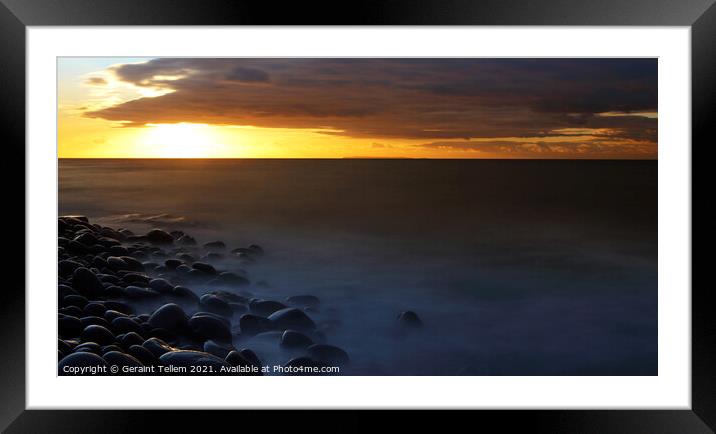 Looking towards Lundy Island from the beach at Westward Ho!, North Devon, England, UK Framed Mounted Print by Geraint Tellem ARPS