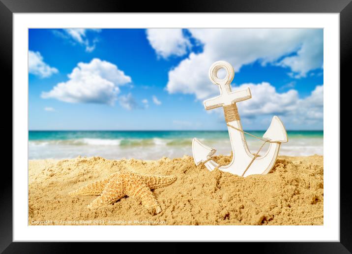 Anchor At The Beach Framed Mounted Print by Amanda Elwell