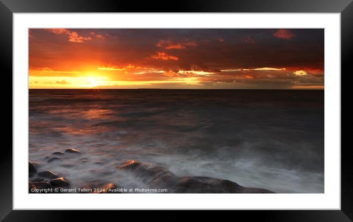 Sunset over The Atlantic Ocean and Lundy Island from Westward Ho!, Devon, England, UK Framed Mounted Print by Geraint Tellem ARPS