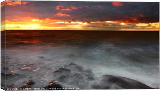 Sunset over The Atlantic Ocean and Lundy Island from Westward Ho!, Devon, England, UK Canvas Print by Geraint Tellem ARPS
