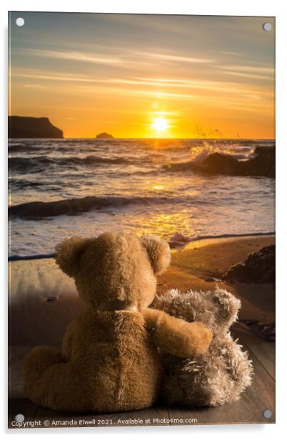 Teddies Watching The Sunset Acrylic by Amanda Elwell