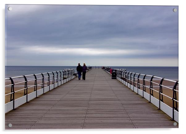 Walking on the Pier Acrylic by Trevor Kersley RIP