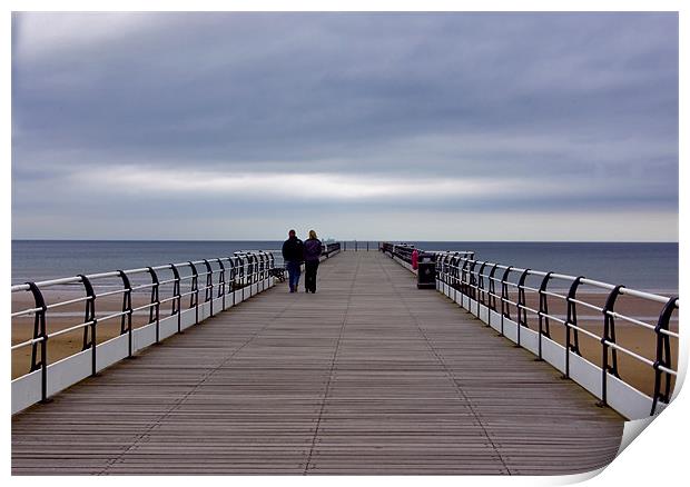 Walking on the Pier Print by Trevor Kersley RIP