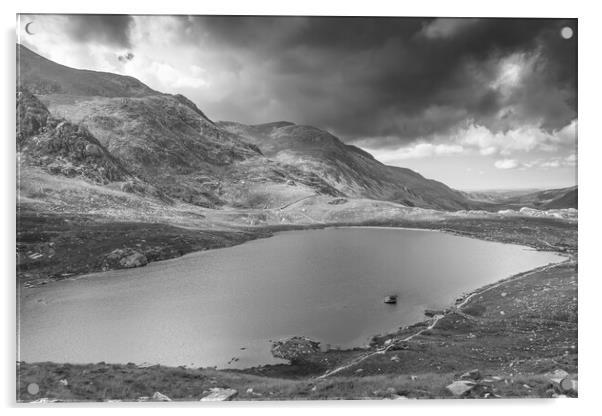 Llyn Idwal Snowdonia monochrome Acrylic by Jonathon barnett
