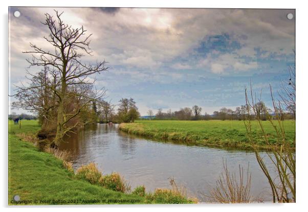 River Stour, 'Constable country', Dedham, Essex, UK. Acrylic by Peter Bolton