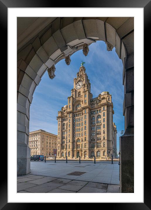Royal Liver Building, Liverpool Through the Arches Framed Mounted Print by Dave Wood
