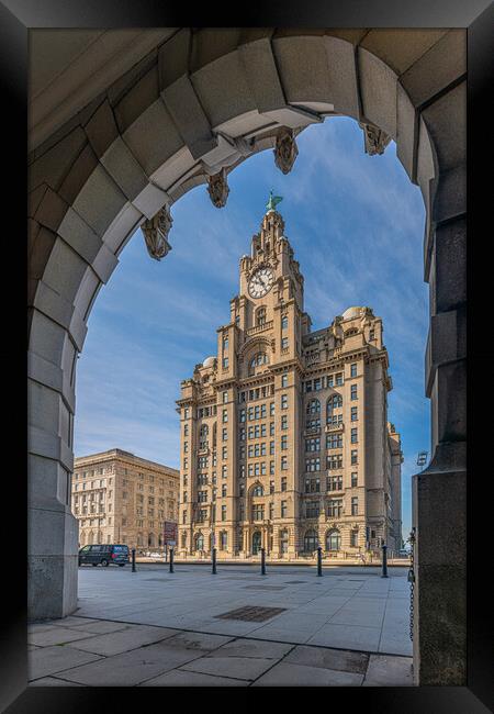 Royal Liver Building, Liverpool Through the Arches Framed Print by Dave Wood