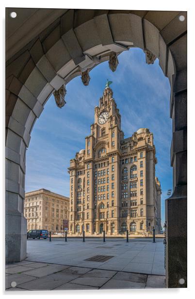 Royal Liver Building, Liverpool Through the Arches Acrylic by Dave Wood