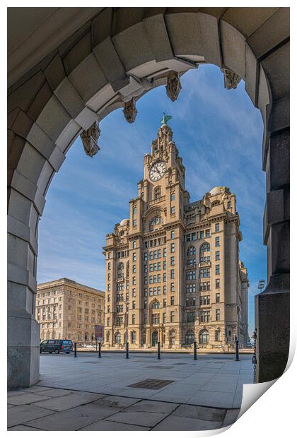 Royal Liver Building, Liverpool Through the Arches Print by Dave Wood