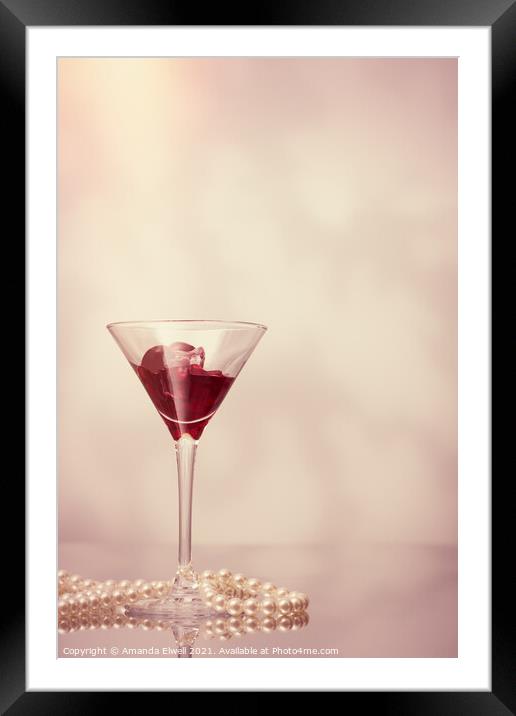One Cocktail With Pearl Necklace Framed Mounted Print by Amanda Elwell