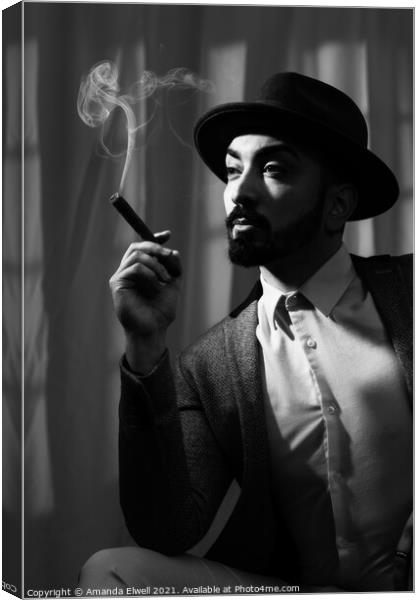 Film Noir Smoking Canvas Print by Amanda Elwell