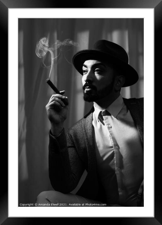 Film Noir Smoking Framed Mounted Print by Amanda Elwell