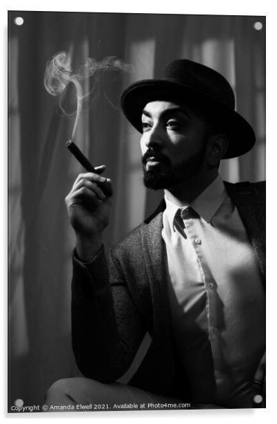 Film Noir Smoking Acrylic by Amanda Elwell